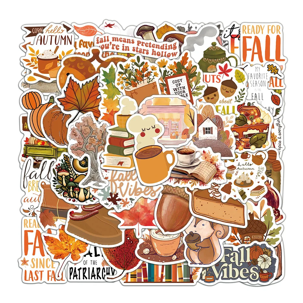 50PCS Creative Fall Illustration Stickers Laptop Handbooks Phone Cases iPad Cup Stickers