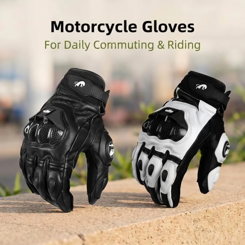 Mens Women 4 Season Driving Supertech Black/White Motorcycle Leather Gloves Racing Glove Motorbike Cowhide Race Bike Knight