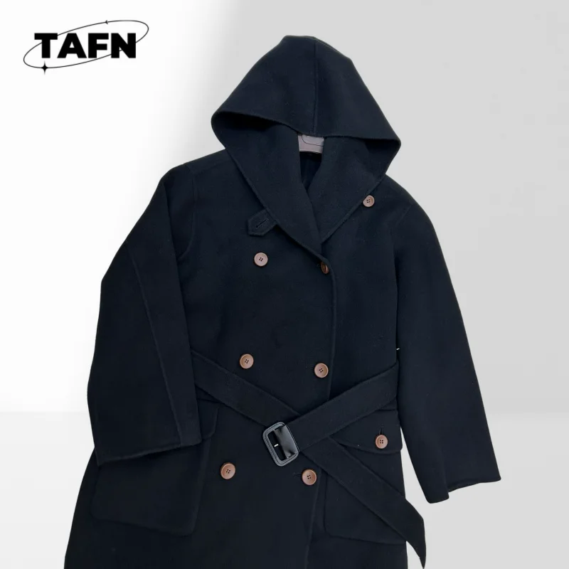 Women's Spring Autumn Button-Up Overcoat Loose Fit Breasted Coat for Women Solid Color Casual Overcoat with Belt AK0530