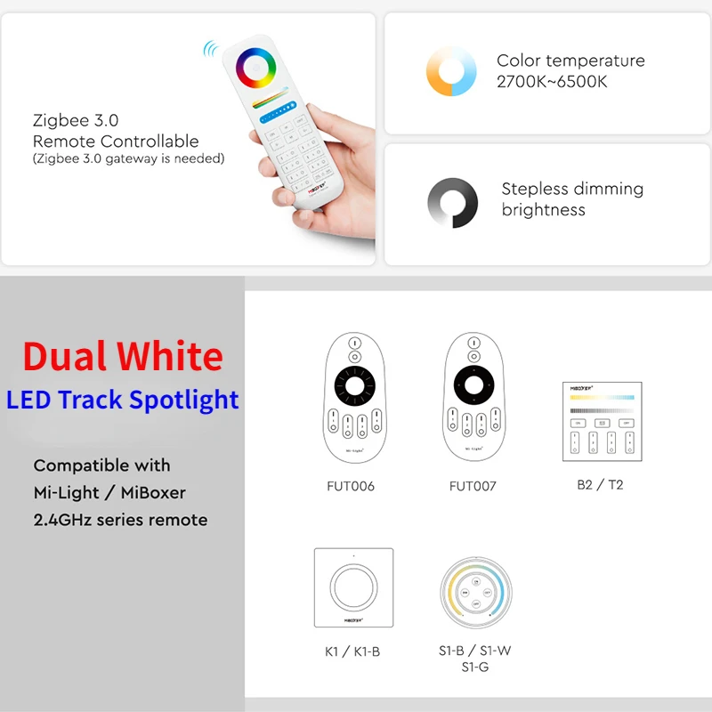 Miboxer-Foco de pista LED RGB + CCT, 30W, Zigbee 3,0, aplicación Tuya, 2,4G, foco blanco Dual, tipo de techo, Control remoto RF, 110-240VAC