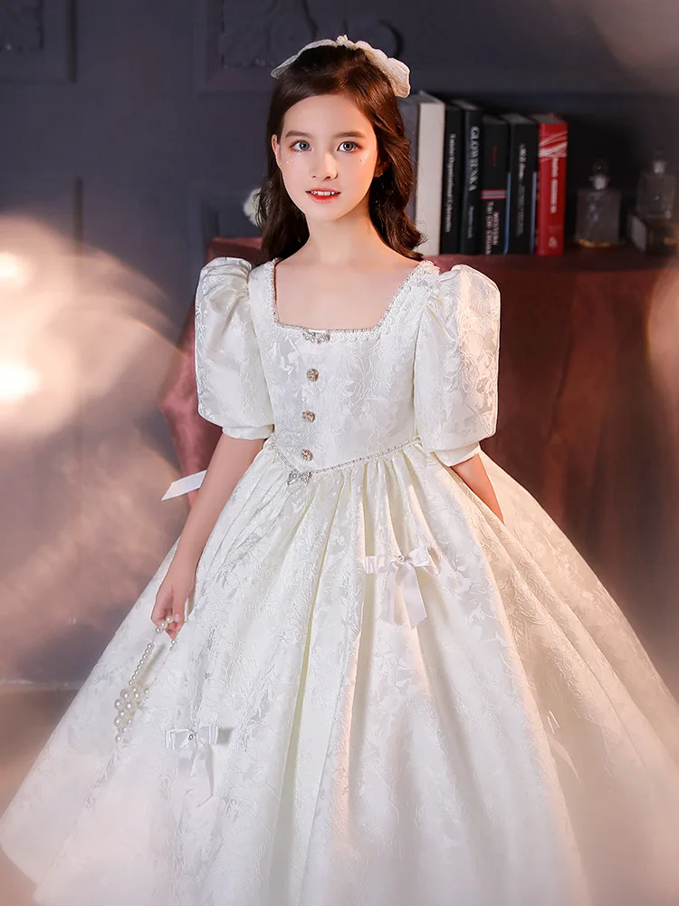 

Children's Dress White Princess Dress Girls' Children's Day Piano Host Performance Dress Little Girl's Birthday Puffy Dress Summ