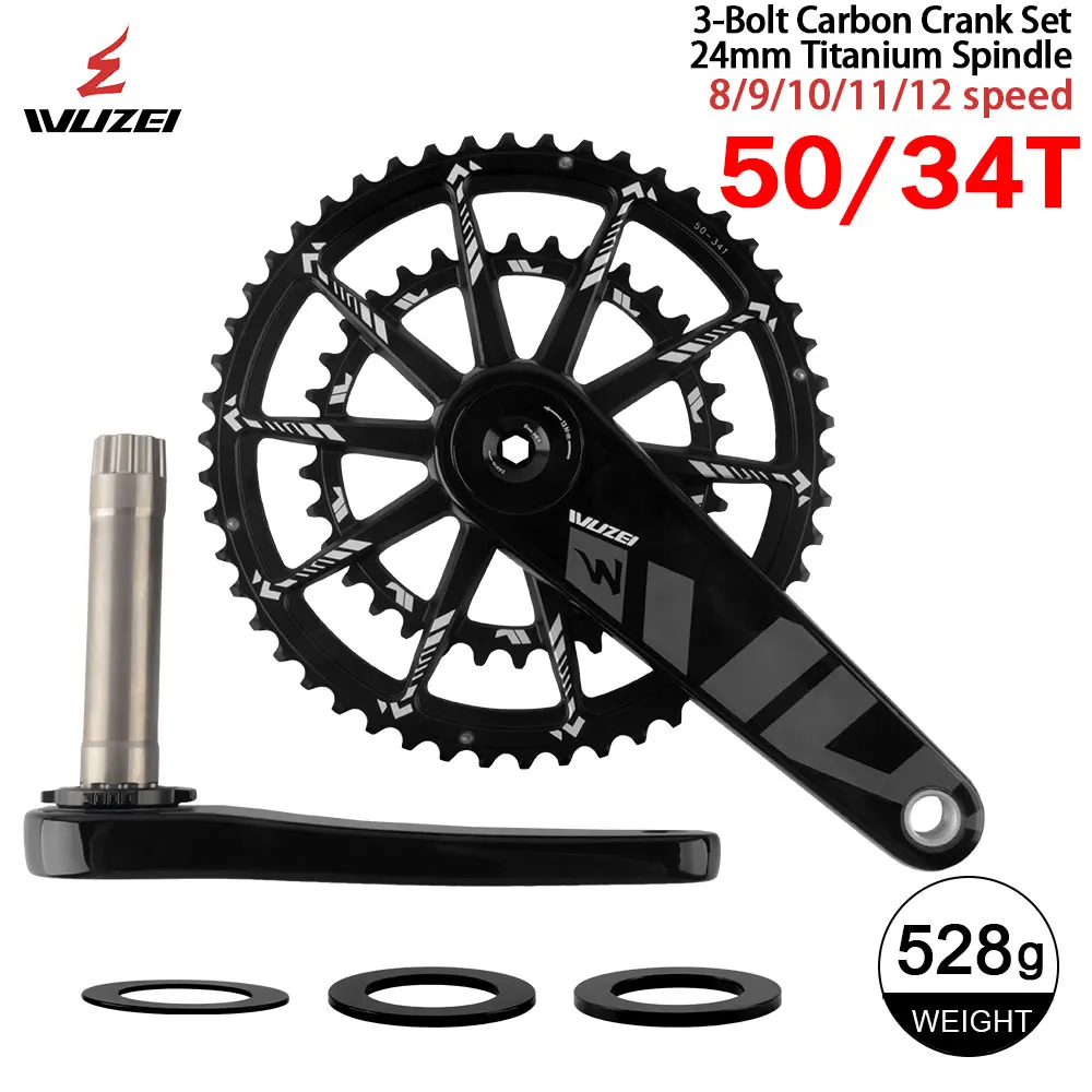 Carbon Fiber Road Bike Crankset 165mm 170mm 3 Bolts