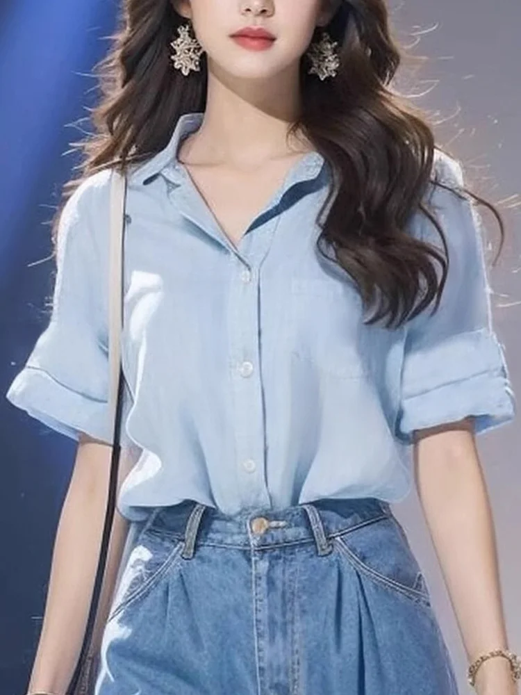 Shirts met korte mouwen Dames zacht comfortabel linnen overhemd Oversized losse pasvorm Button Up Casual Turn Down kraag Elegante zomer