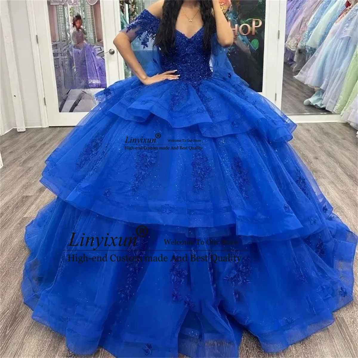 

Elegance Royal Blue Quinceanera Dresses Off The Shoulder Lace Applique Sweet 16 Prom Birthday Party Gown Vestido De vx 15 Anos