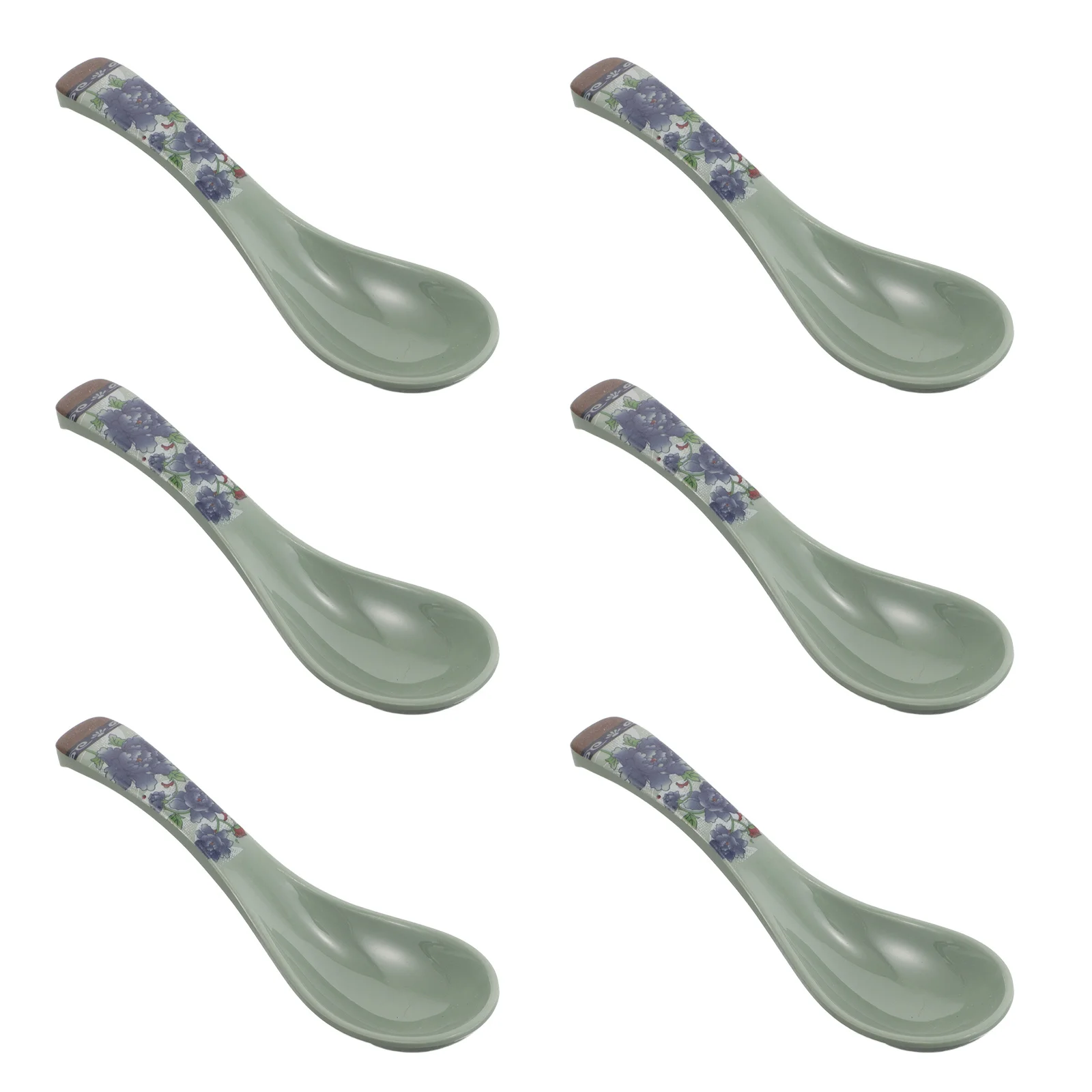 

6Pcs Japanese Style Blue Floral Soup Spoons Break Resistant for Dining Rice Noodle Ramen Dessert Home Picnic Condiment Spoons