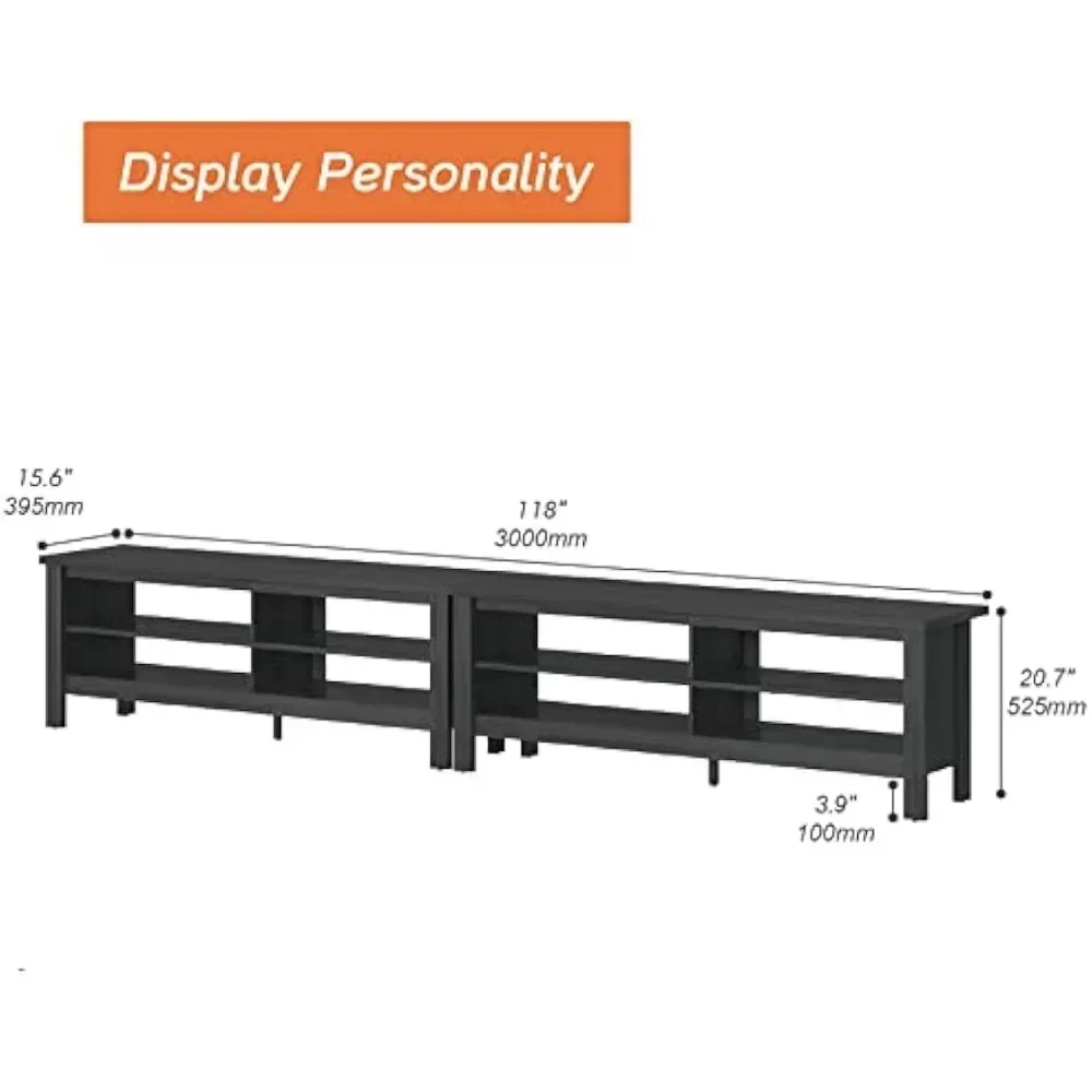 TV Stand for 100 Inch TV, Black Entertainment Center for 80 85 90 inch TV Console Table with 6 Cubby Storage