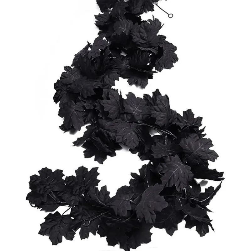 Halloween Artificial Hanging Black Leaf Garland Reusable Handmade Fake Hanging Silk Flower Garland