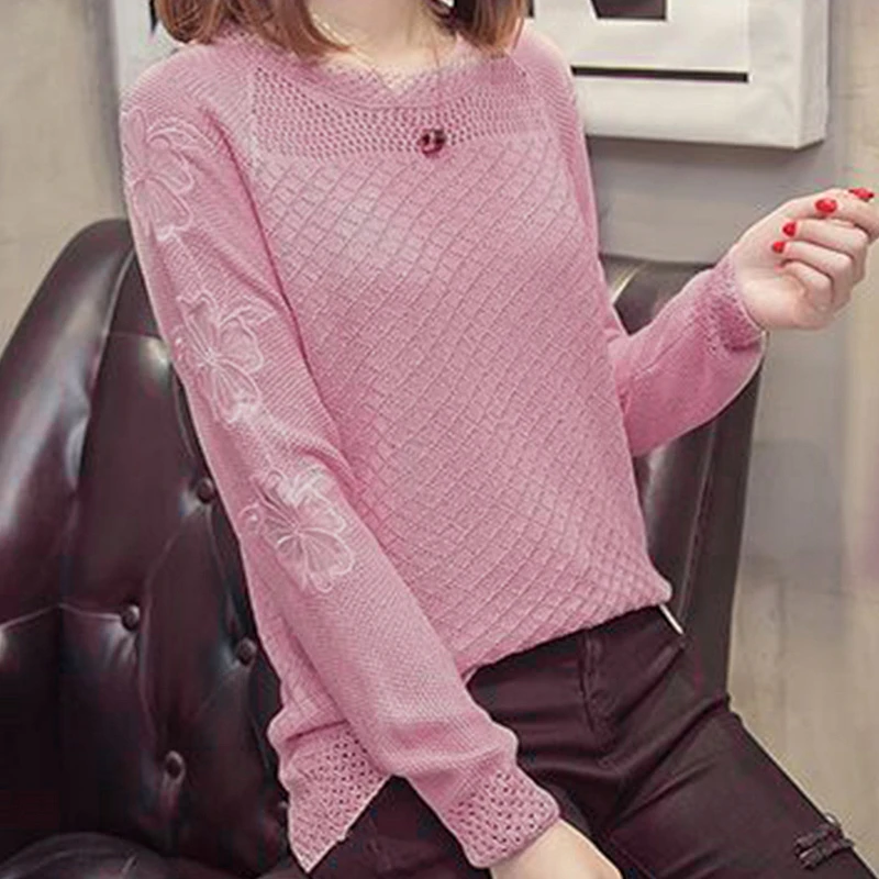 Spring Warm  O-neck Flared Sleeve High Elastic 2023 Solid Color Knit Women Sweater Jumper Elegant Sweet Pullov Top