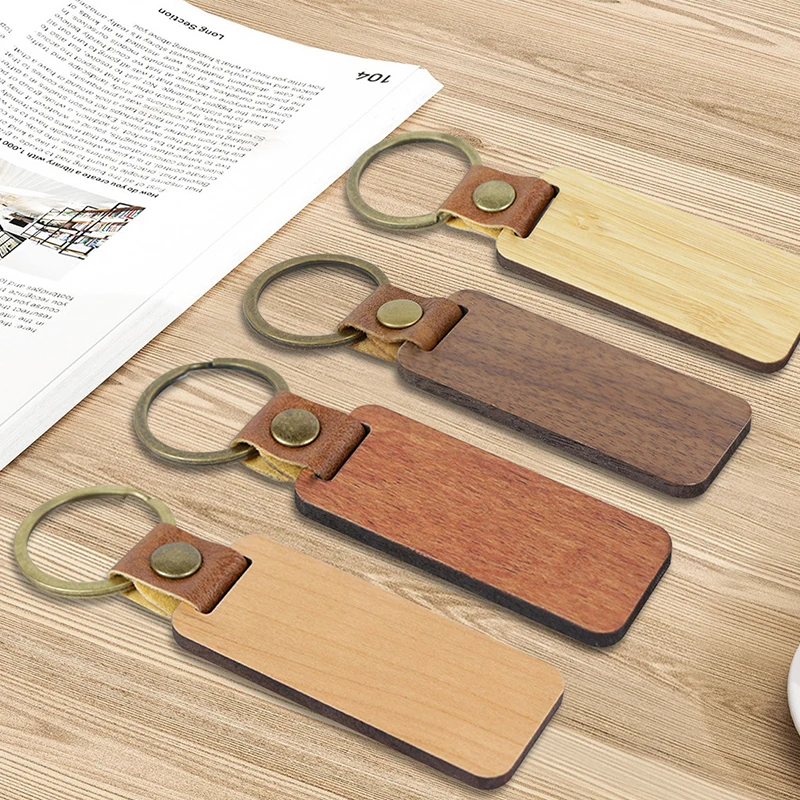 100Pcs DIY Craft Supplies Blank Wooden Key Tags, Rectangle Wood Keychain Blanks for Wedding & Party Souvenirs