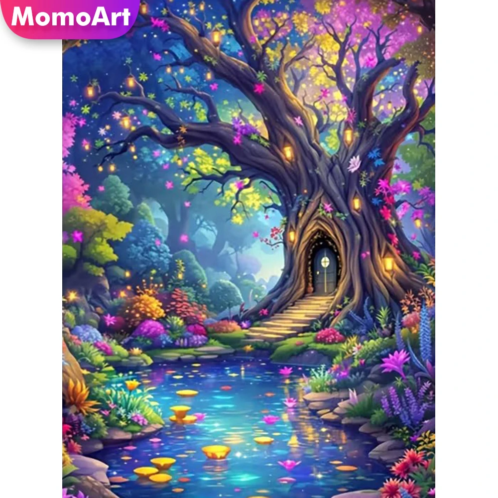 Momoart Diamant-Mosaik Baummuster für Erwachsene Anfänger Diamantmalerei Abstrakte Landschaft DIY Bild Strass Einzigartiges Geschenk
