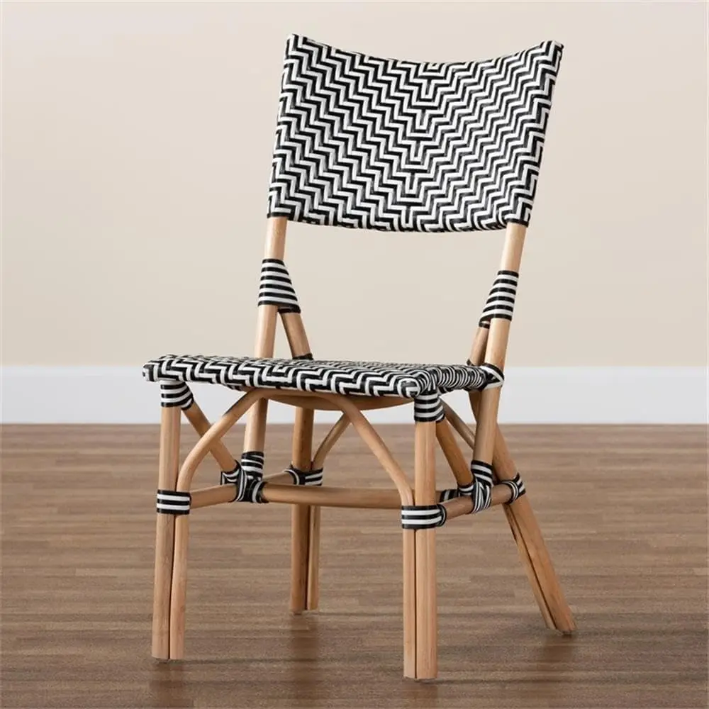 Wagner-French Weaving Rattan Bistro Chair, Modern, Natural, Preto e Branco