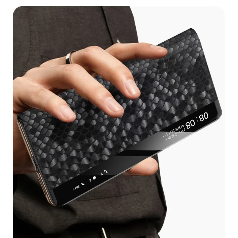 حافظة لهاتف هواوي ميت X6 X5 X3 الذكية نافذة الوجه جلد البقر التنين مقياس الملمس أغطية جلد سبيكة المغناطيسي الروتاري قوس قذيفة #6