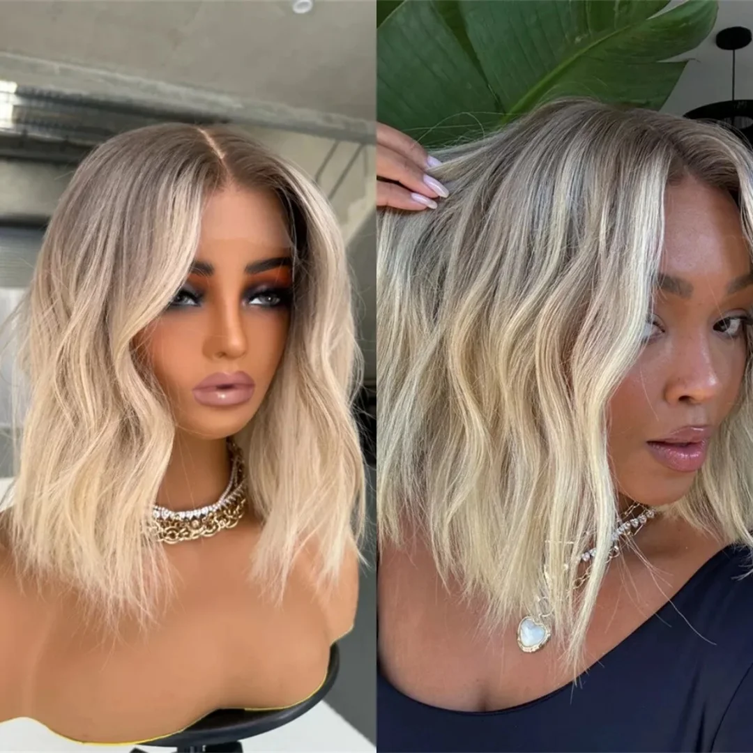 

Ombre Light Blonde Wigs with Dark Roots Soft Party Wigs Deep Wave Lace Front Wig Synthetic HD Wigs For Women Glueless Daily Wig