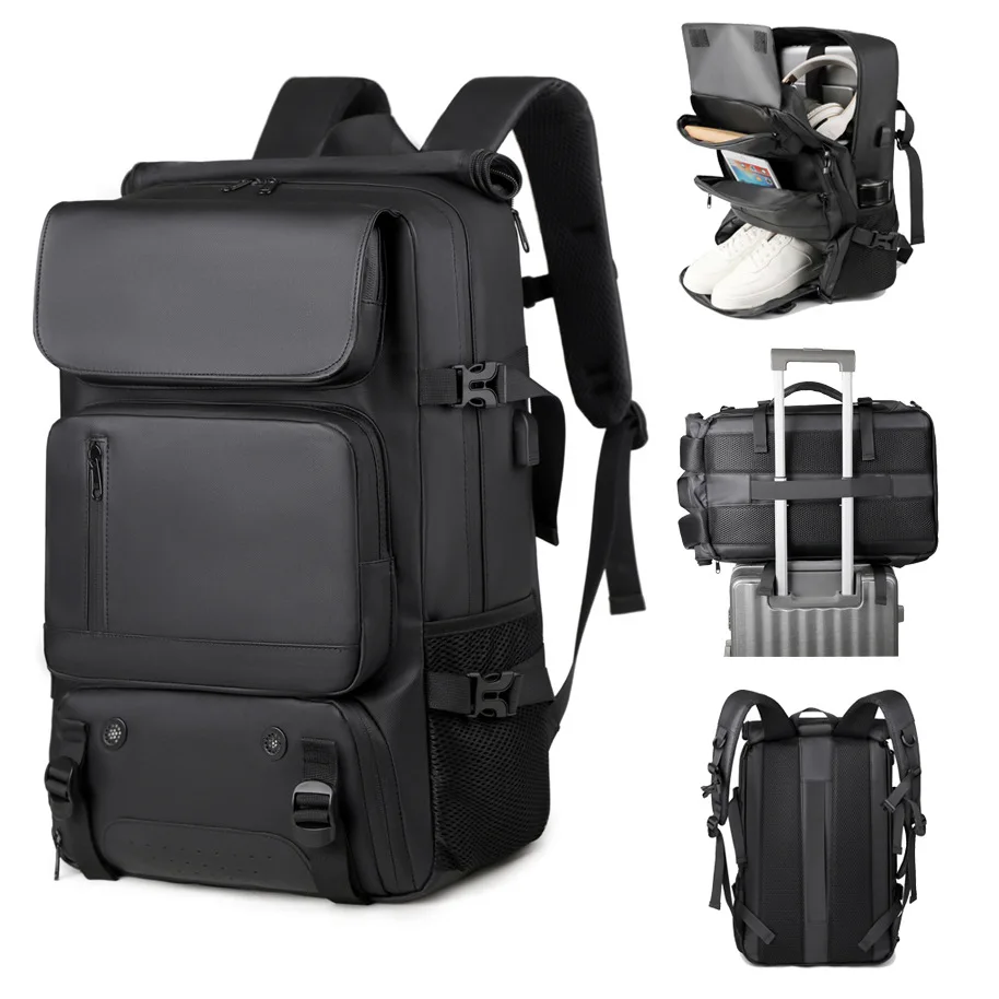 Mochila de viaje para hombre, mochila impermeable para ordenador portátil de negocios de 16 pulgadas con bolsa para zapatos, puerto de carga USB oculto, mochila para senderismo y Camping