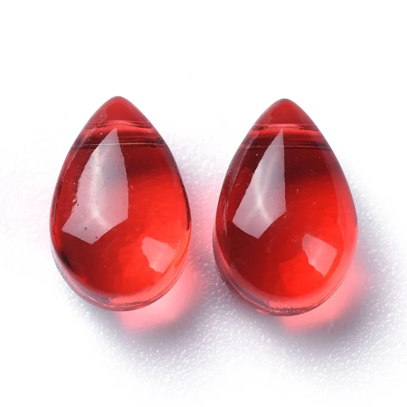 20pc Transparent Glass Beads Top Drilled Beads Teardrop Red 9x6x5mm Hole: 1mm