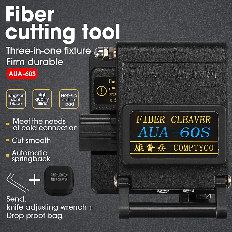 

Black AUA-60S Fiber Cleaver Cable Cutter Three-in-one Fixture of Bare Optical Fiber for Leather Optical Cable Tail Jump