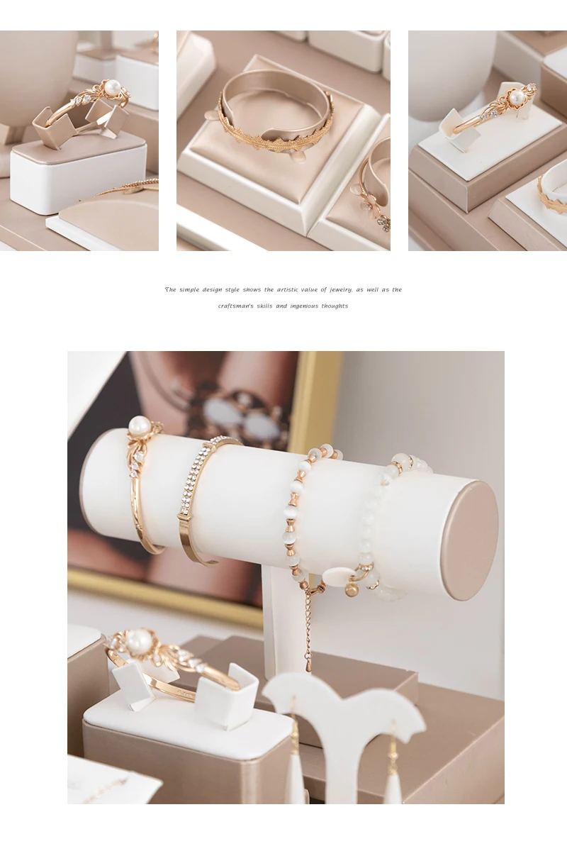Champagne White Display Case Necklace Rack High-End Jade Jewelry Display Props Counter Display Crystal Exhibition Stand