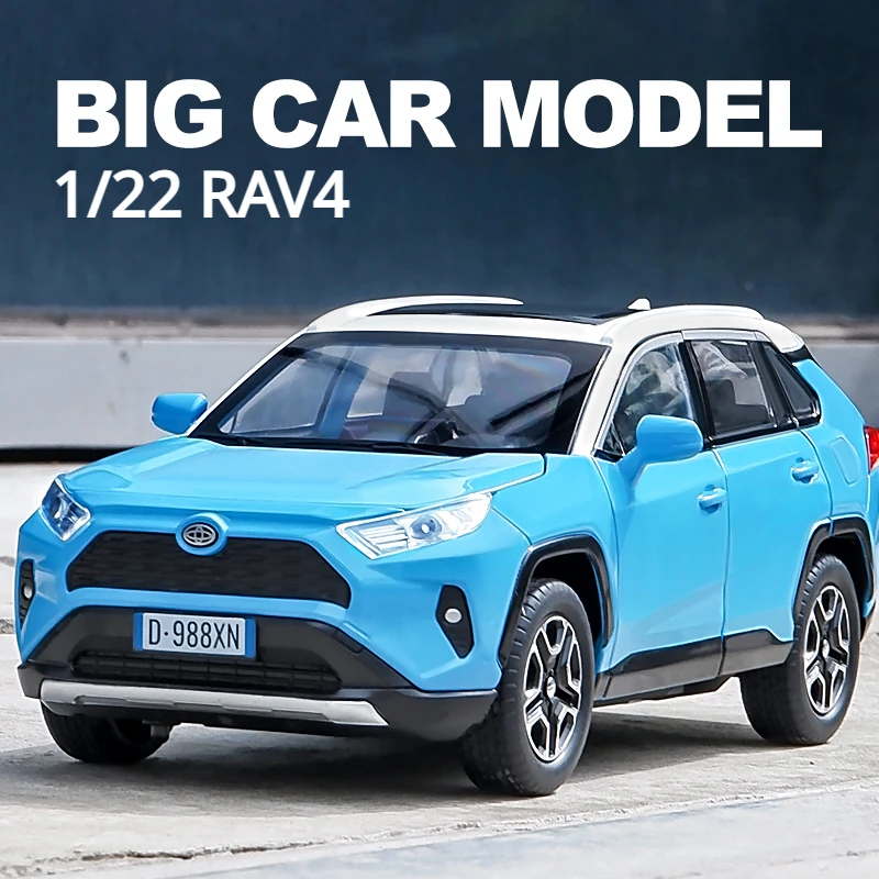 Toyota rav4-合金カーモデル,シミュレーション1:22,ミニチュア,ダイキャスト,オフロード車のおもちゃ,音と光,男の子へのギフト