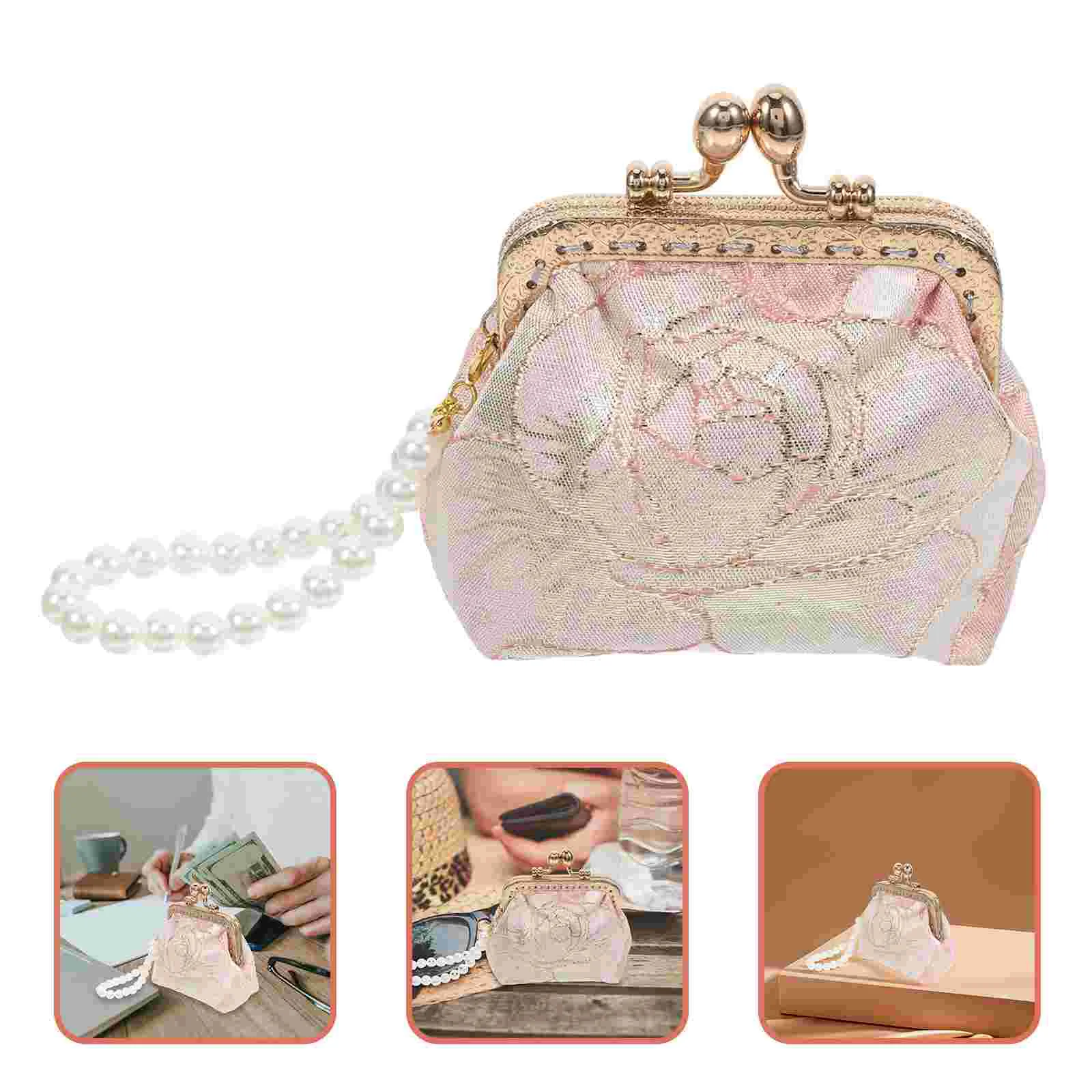 Portable Pearl Wallet Modern Women Clutch Party Bags for Coin Purse Clutches Evening Purses Floral Embroidery Vintage