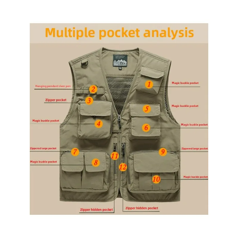 

Fishing Vest 14 Pocket Mesh Breathable Cool Outdoor Hiking and Mountaineering Vest Photographer Work Uniform