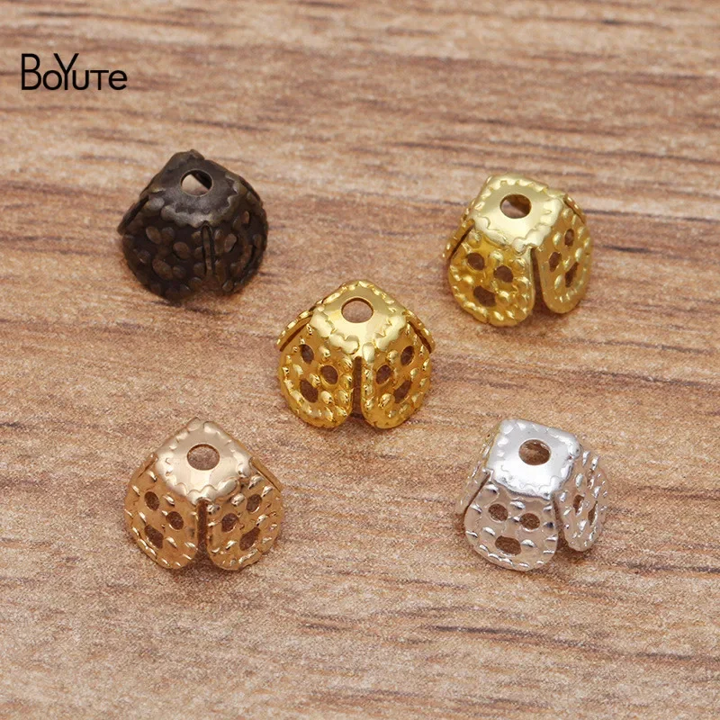 Boyute (200 Stuks/partij) Diy Sieraden Materialen Leverancier 8Mm Filigraan Bloem Messing Vierkante Kraal Caps