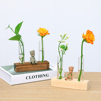 Wood Test Tube Glass Plant Container Hydroponic Vase Flowers Green Planting Flower Arrange Home Gardening Desktop Ornaments Vase
