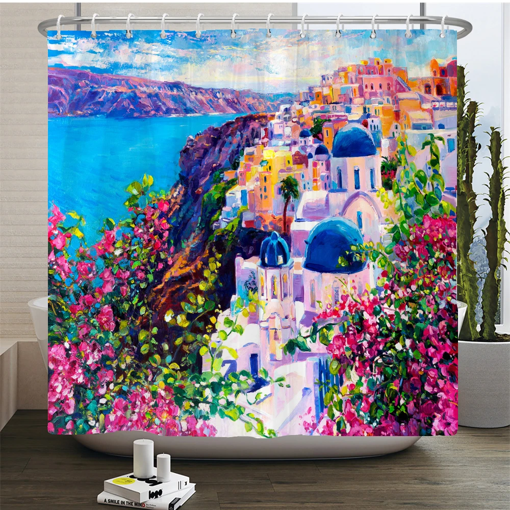 3D Waterproof Fabric Shower Curtains European style Arched Flower Printed Bath Curtain Large 240X180 with Hooks Bathroom Screen