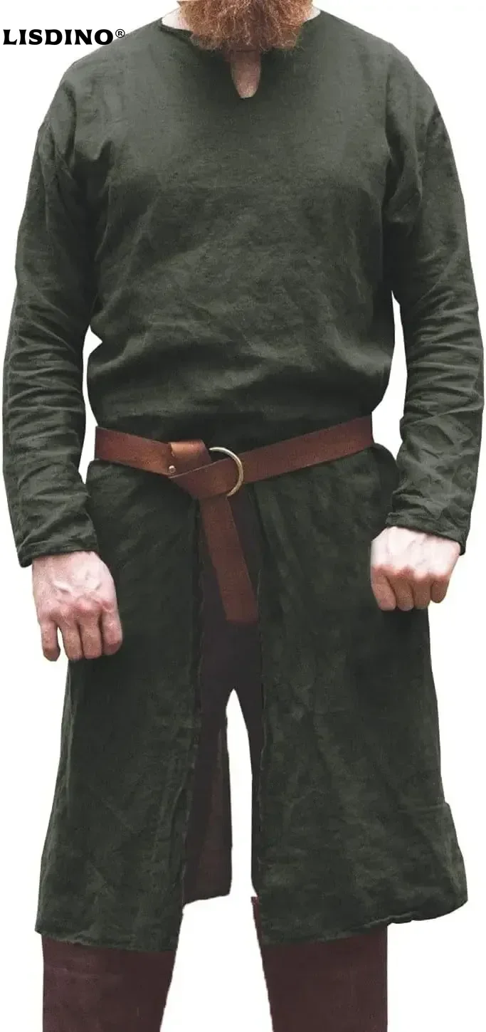 Tunique Renaissance pour hommes Pirate Viking rétro chemise médiévale gothique victorien Halloween Costume t-shirt (sans ceinture)