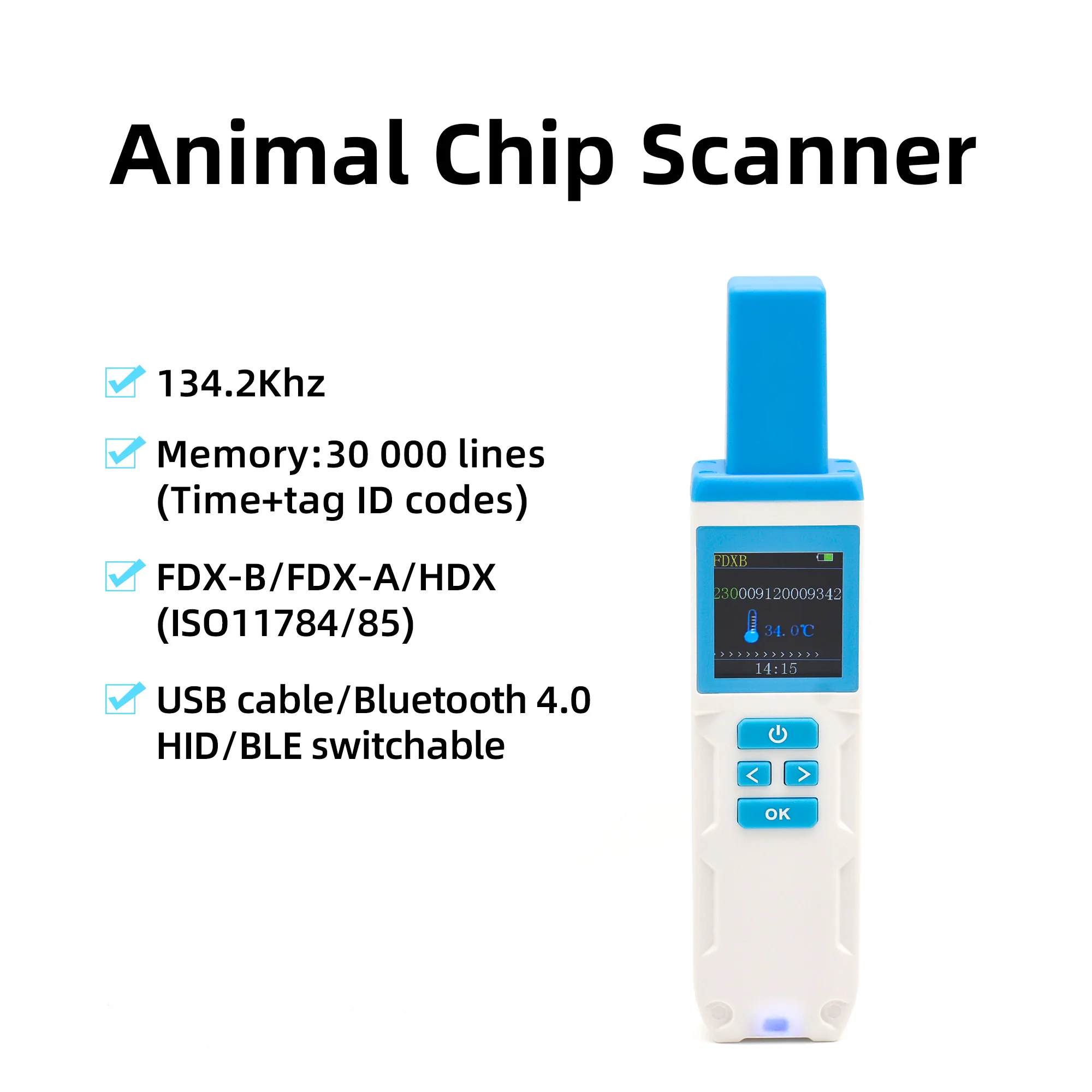 CT-003 Animal chip scanner RFID temperature sensing scanner HDX/FDX-A/B handheld reader for cats, dogs, pigs, cattle, and sheep