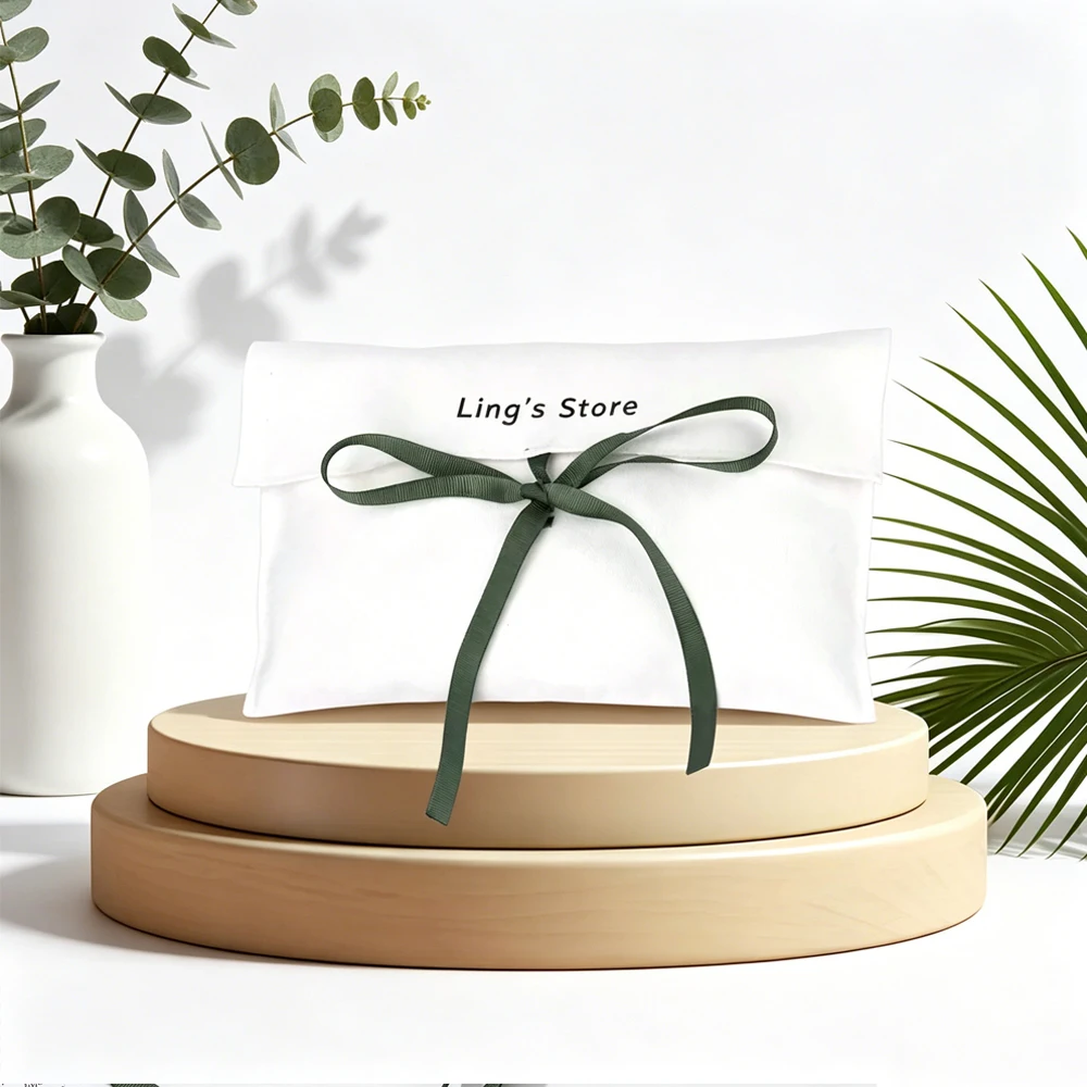 50/100 Stück Benutzerdefinierte Logo Weiße Dicke Baumwoll-Umschlagtaschen Schmuckverpackung Klappbeutel Musselin-Leinwand Geschenk Haar-Kosmetik Organizer – Detail 8