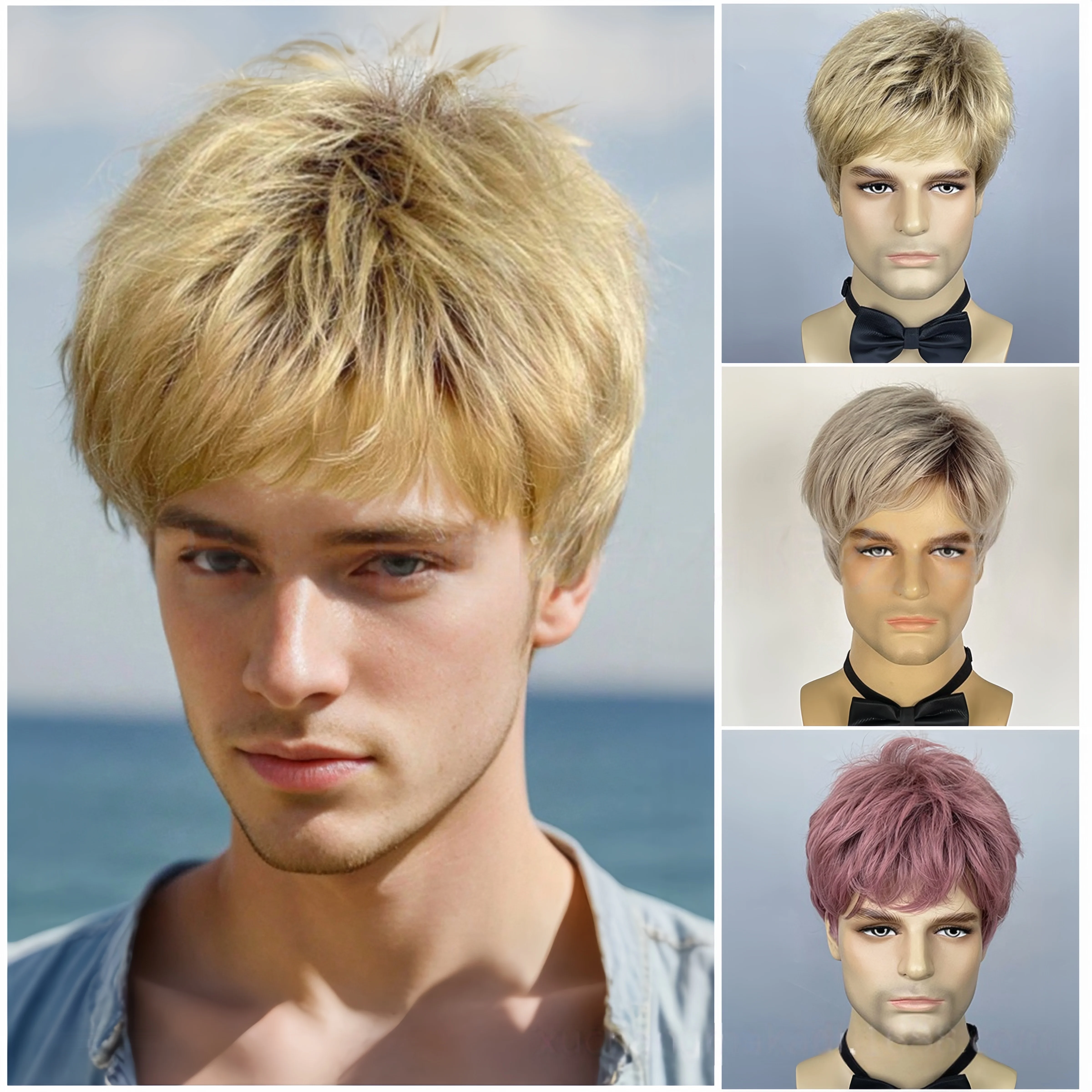 

Ashely Wigs Men's Short Hair Wig Teenagers' Fashionable and Cool Short Wigs High-temperature Fibers Silk Simulated Hair Headsets