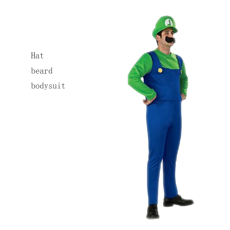 Vermomde heren Luigi luxe volwassen kleding super broer kleding rollenspel fancy dress set heren en dames hoeden en baard
