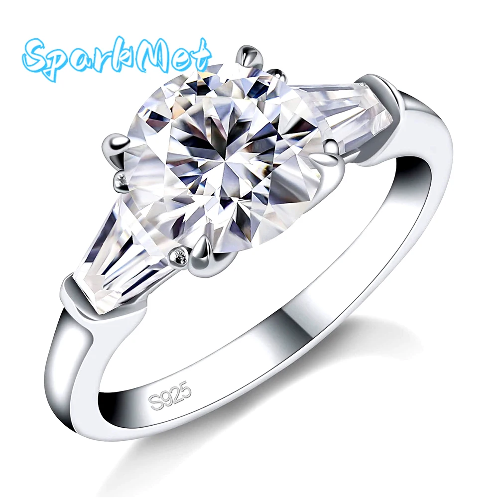

SparkMet 100% блестящее кольцо с муассанитом 1-2 карата с сертификатом, пройденные испытательные кольца с бриллиантами, женские свадебные украшения, подарок, серебро S925