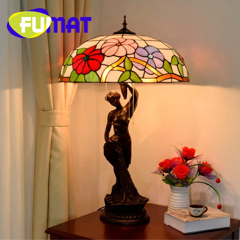 FUMAT Tiffany Vintage style lamp decor living room study bedroom bedside small night light mini cute gift desk lamp