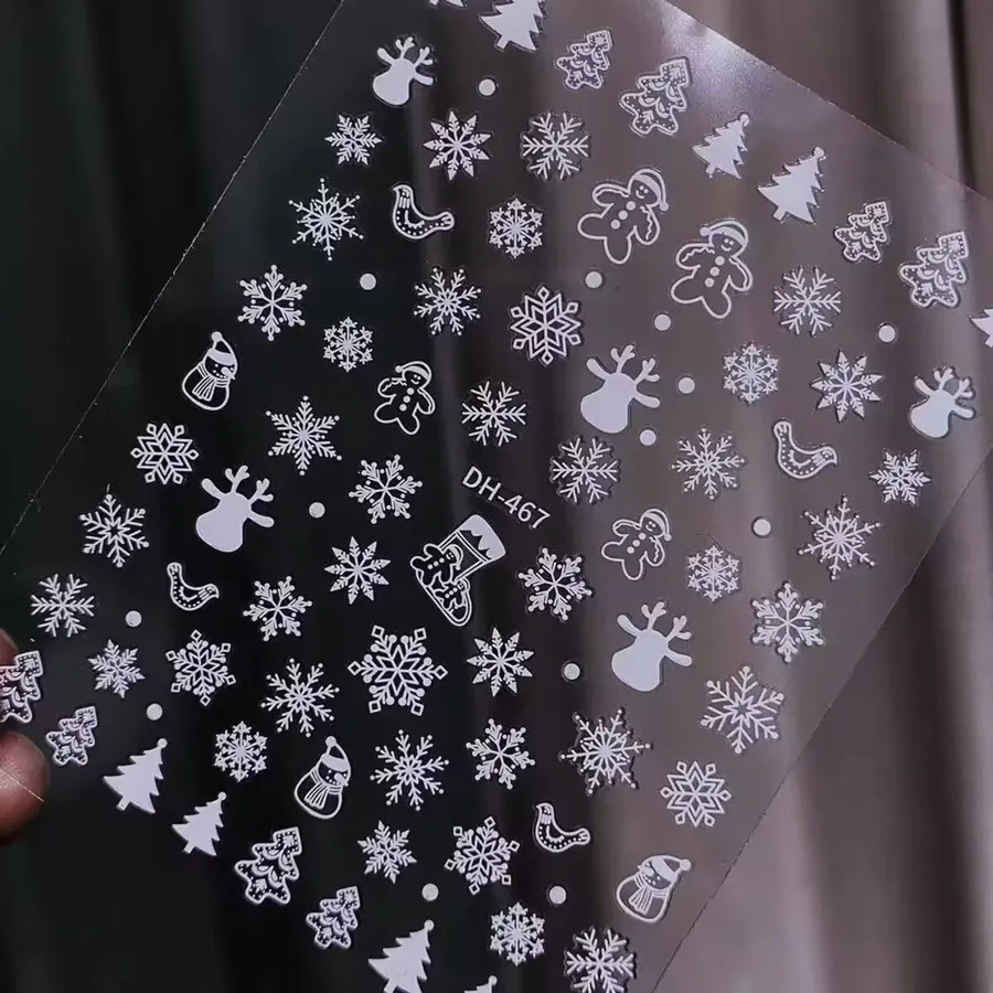 عيد الميلاد مسمار الفن ملصقات مسمار الفن لوازم الثلج الأبيض تصميم لامعة الشارات مانيكير DIY مسمار زينة الملحقات #6