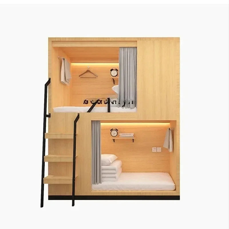 A  Bunk Bed Student Dormitory Bunk Bed Youth Hostel Upper and Lower Bunk Solid Wood Bed
