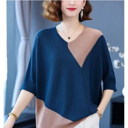 Simplicity Office Lady Summer Women's O-Neck Tie Dye Contrast Color Decoration Fashion Casual Loose Half Sleeve T-Shirts Tops