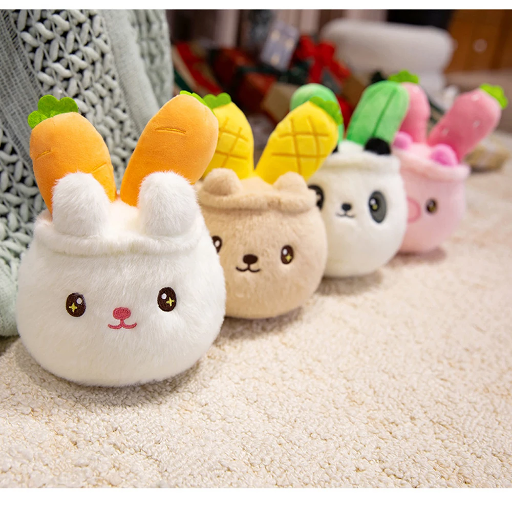 20cm Kawaii Animal Style Stuffed Plants Rabbit Carrot Plush Toy Panda Pig Squishy Bear Potted Plants Office Desk Home Decoration