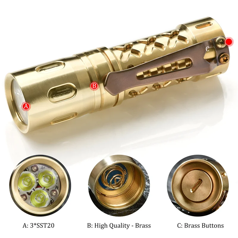 DF03 Brass flashlight 14500 Battery EDC Self Defense Outdoor Lighting High Power Flashlights maeerxu