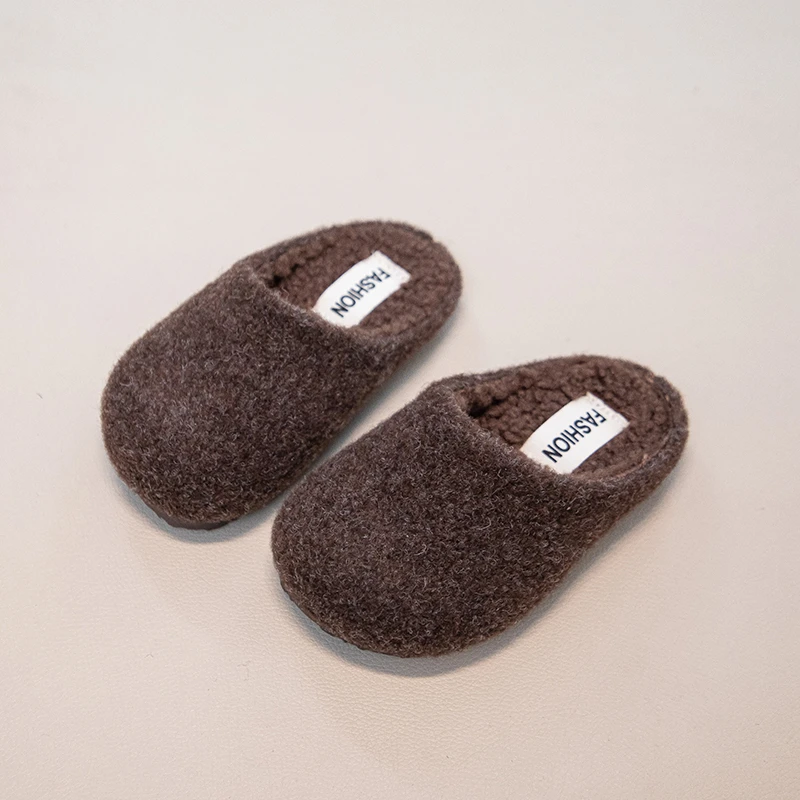 الأطفال فروي النعال 1-16 سنة الكاكي مبطن بنين بنات أحذية قطنية رمادي غامق شقة عدم الانزلاق الاطفال الطفل نعال من القطن