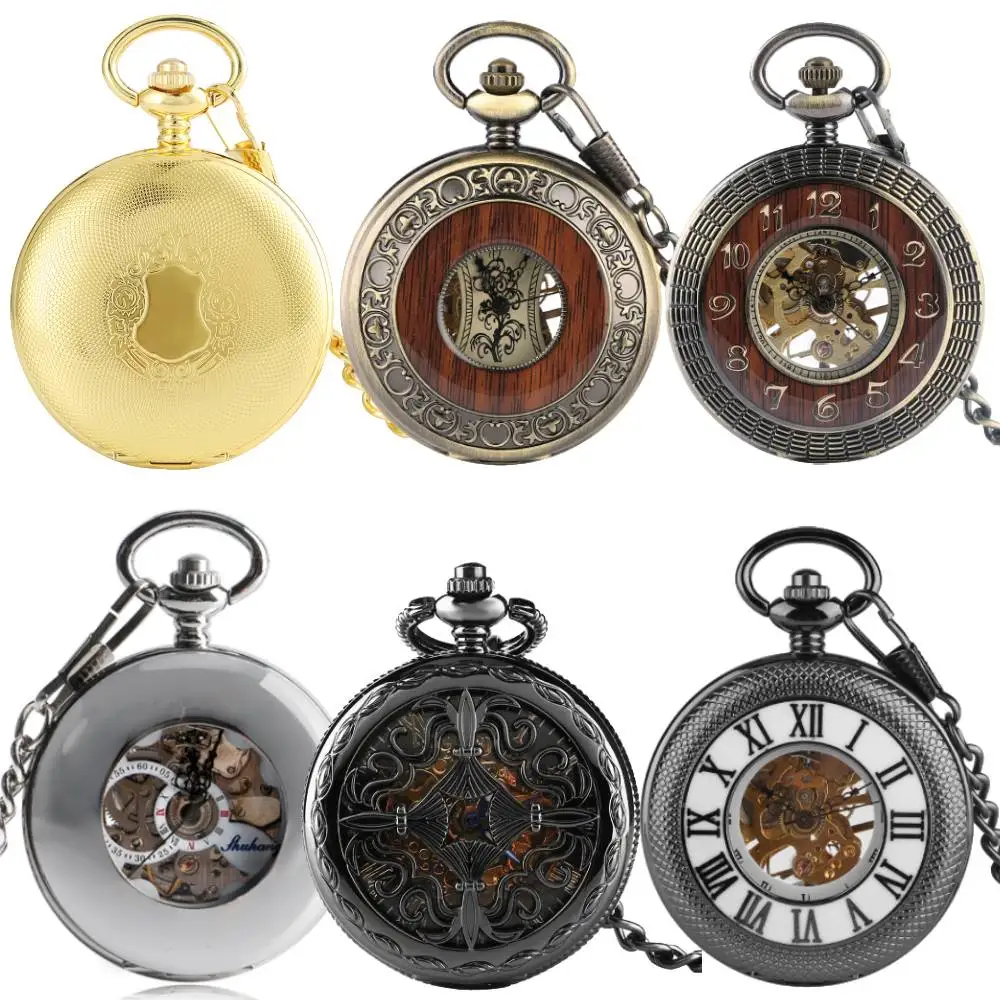 Retro Charm Mechanical Pocket Watches Men Birthday Wedding Gift Pocket Watch Chain Pendant Timepiece Roman Numerals Pocket Clock