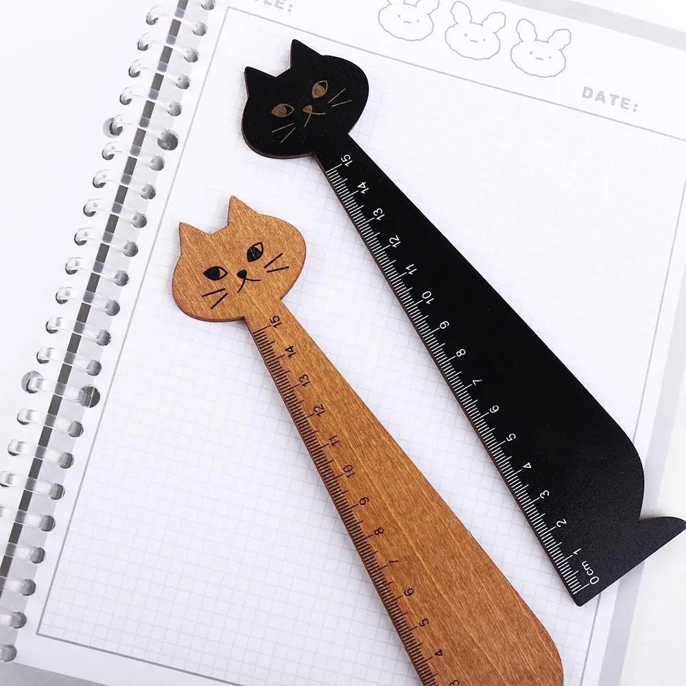 1PC 15cm/5.9inch Cute Cartoon Cat Wooden for School Office Home Student Tools Sewing Ruler Straight Ruler Drawing Ruler