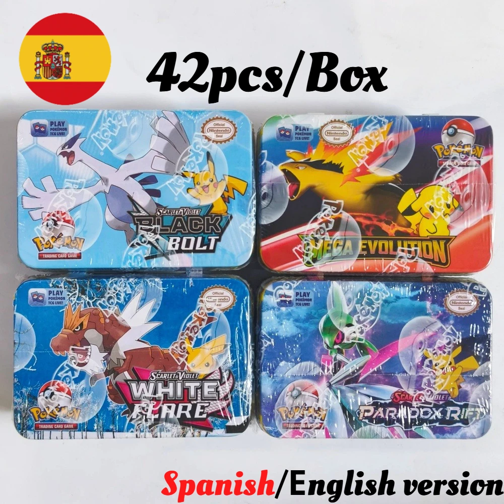 

Black White 42pcs/set Iron Metal Box Pokemon Battle Toy Lost Origin Pokemons Box with Pikachu Game Anime Bank Cards for Children