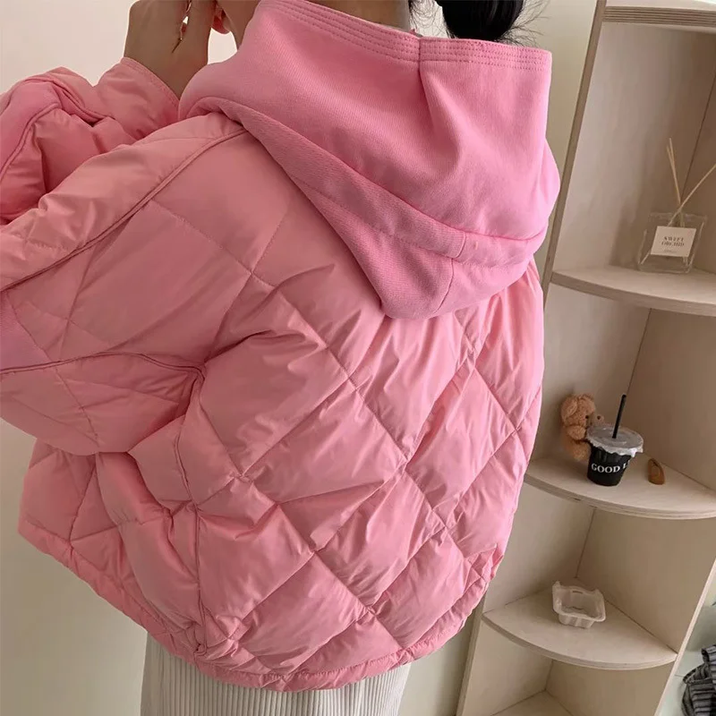 Women\'s Hooded Puffer Down Coat with Pockets, Korean Jacket, Casual Outerwear, Warm Candy Color, Female Winter Coat, New, 2021