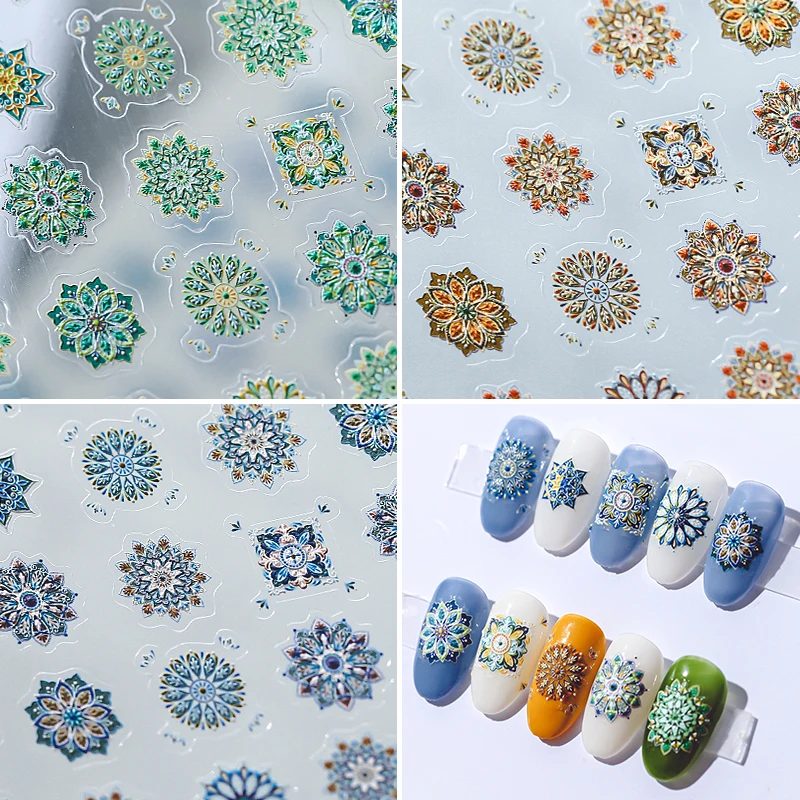 National Style Bohemian Retro Delicate Totems 5D Soft Embossed Reliefs Self Adhesive Nail Art Stickers 3D Nail Decals Wholesale