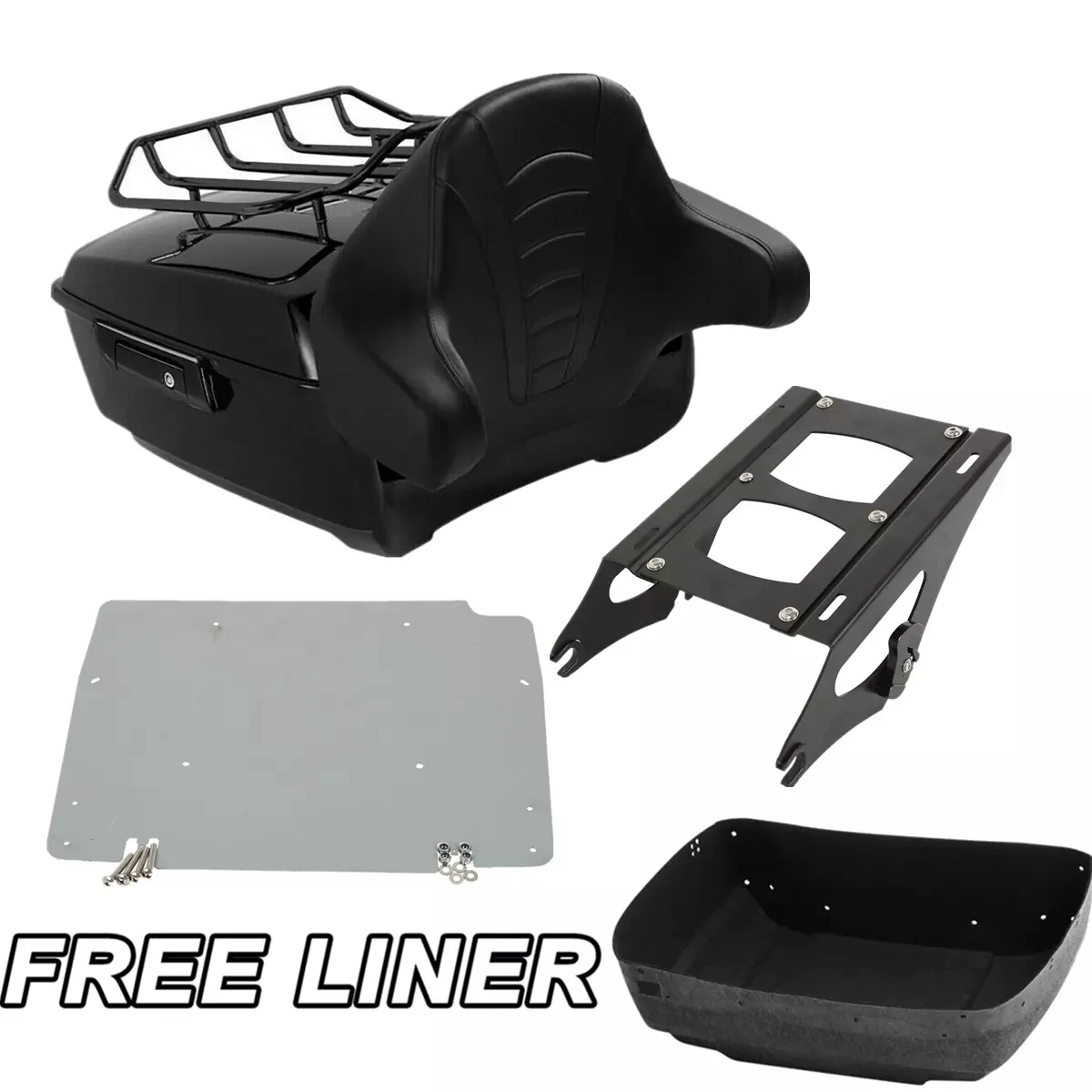 King Trunk Backrest Rack Base Plate Fit For Harley Touring 2014-2024 Black Tail Box Motorcycle Luggage Storage