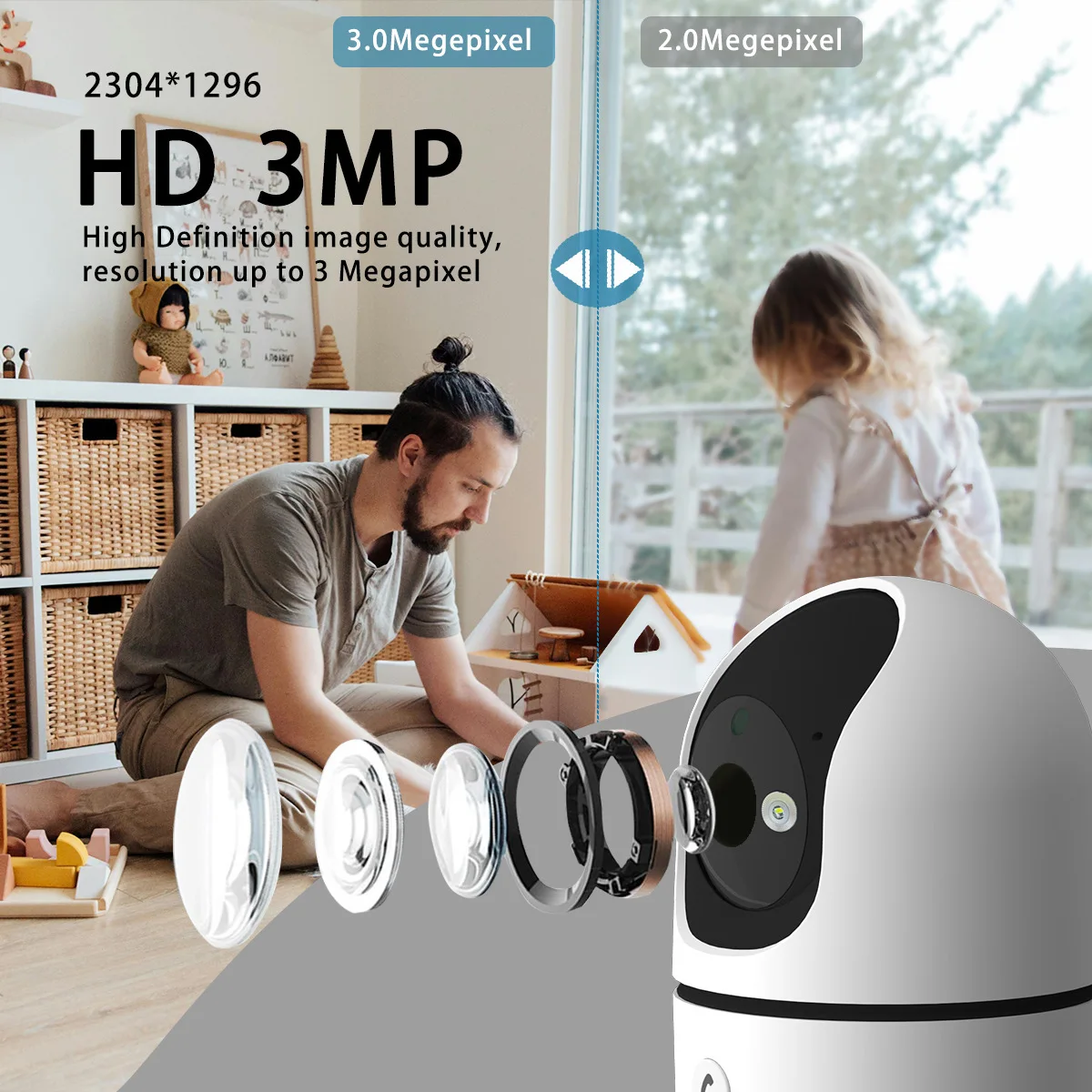 3MP 1296P YiLot APP Wireless PTZ IP Dome Camera Full Color Night Vision AI Humanoid Detection Home Security CCTV Baby Monitor