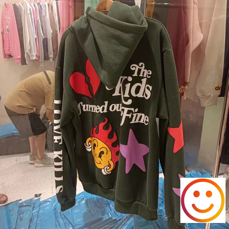 KIDS Turned Out Fine Kanye West Hoodie Fleece Men Women Red Heart Stars Sun Smile Face Graphic Hoody Kids See Ghost Pullover