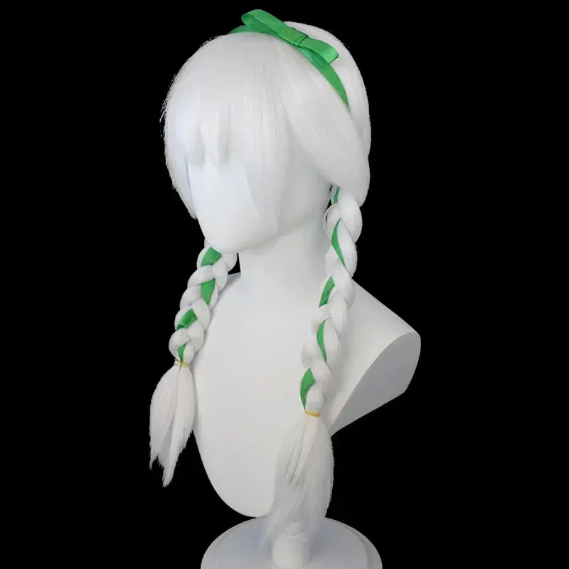

New Sky Children Of Light Cosplay Wig Unisex White Double Ponytail Long Hair Green Ribbon Headband Green Headband With Bangs