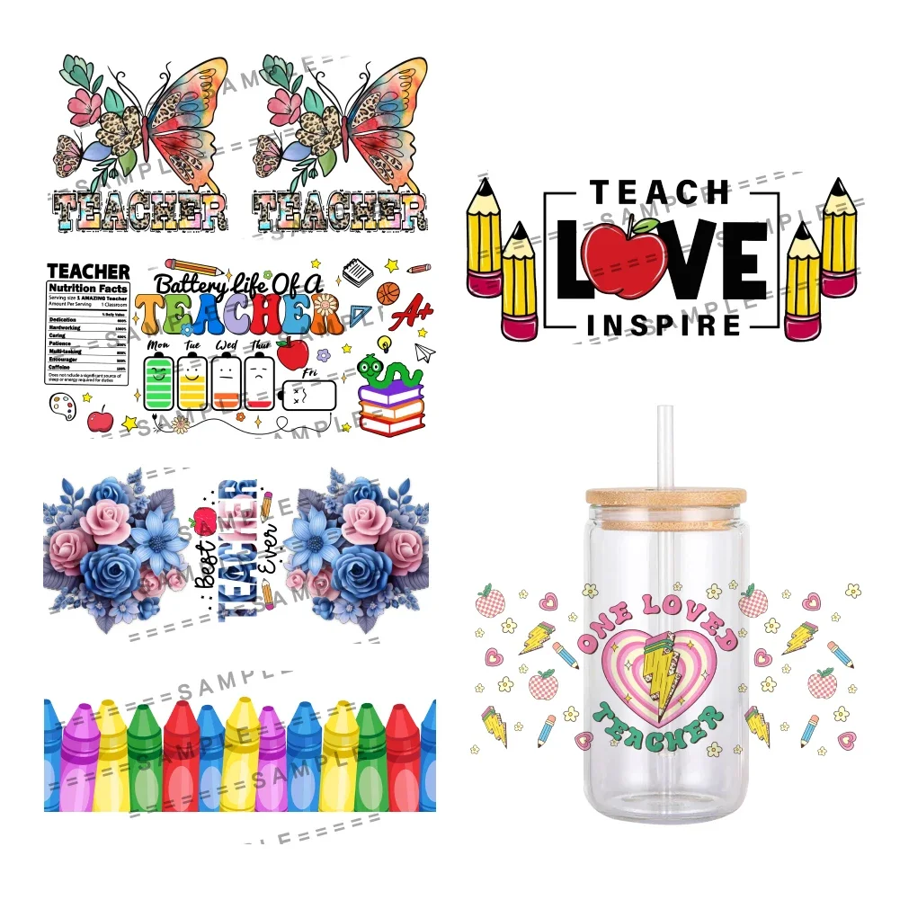 

Campus Pencils School Teacher Pattern UV DTF Transfer Sticker Waterproof Transfers Decals For 16oz Glass Cup Wrap Stickers